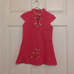 Oriental Village Pink Casual Dress with Floral Embroidery Size 4 Chinese Collar